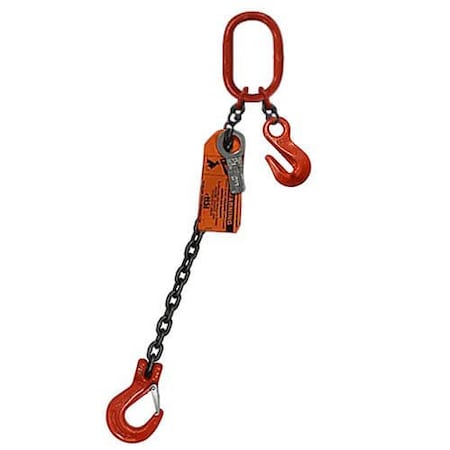 Sngl Leg Chain Slng, Adjstbl Type A, 3/8 In Dia, 30ft L, Oblong Link To Slng Hook, 8,800lb Lmt